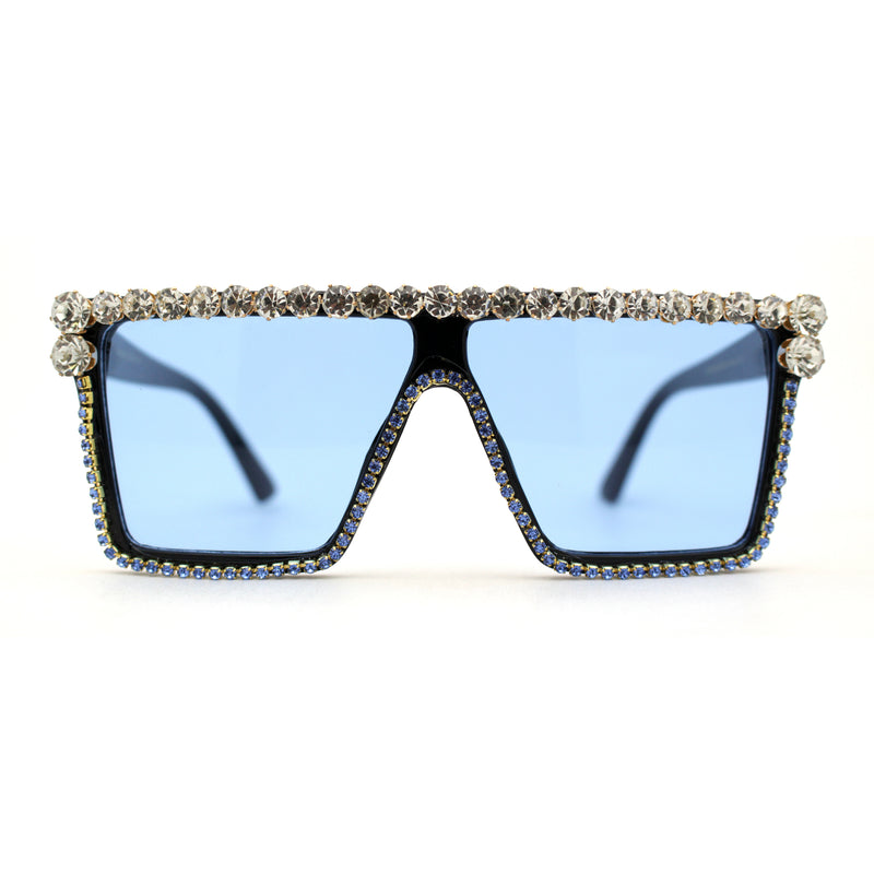 Full Crowned Rhinestone Flat Top Horned Diva Sunglasses