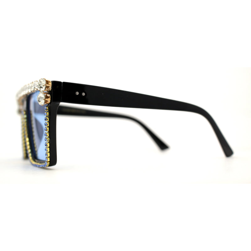 Full Crowned Rhinestone Flat Top Horned Diva Sunglasses