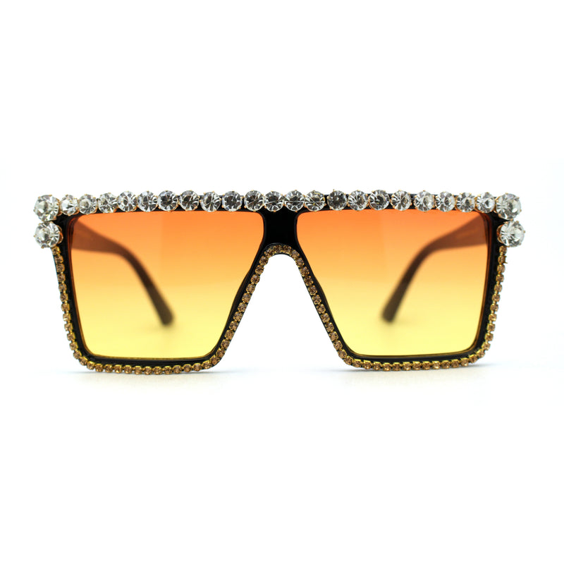 Full Crowned Rhinestone Flat Top Horned Diva Sunglasses