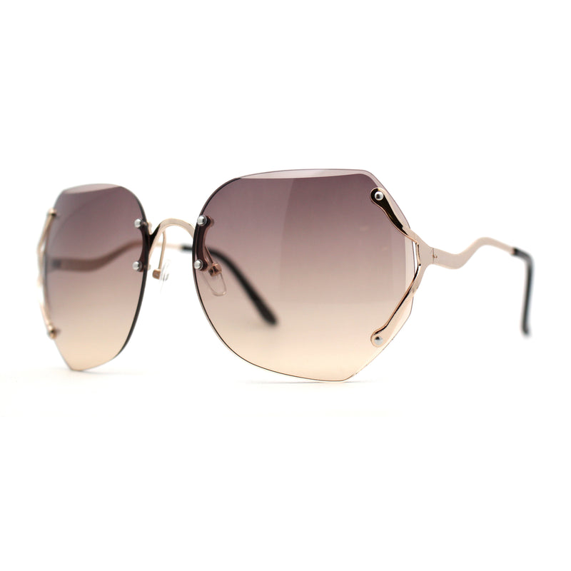 Womens Oceanic Lens Rimless Swan Down Temple Sunglasses