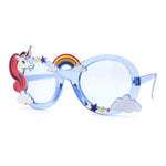 Womens Unicorn Rainbow Cloud Mod Oval Plastic Sunglasses