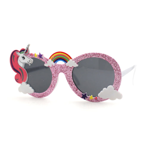 Womens Unicorn Rainbow Cloud Mod Oval Plastic Sunglasses