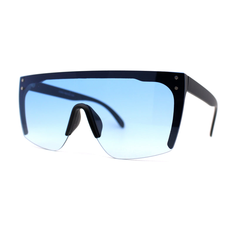 Womens Oversize High Temple Flat Top Shield Diva Sunglasses