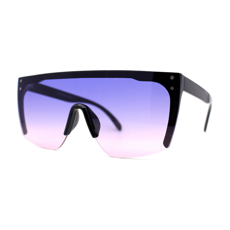 Womens Oversize High Temple Flat Top Shield Diva Sunglasses
