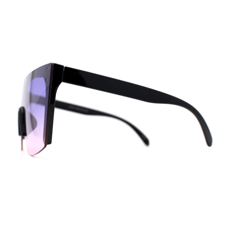 Womens Oversize High Temple Flat Top Shield Diva Sunglasses