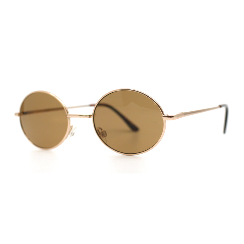 Classic Small Oval Spring Hinge Metal Rim Sunglasses