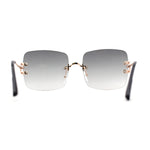 Womens Rimless Rectangle 90s Designer Sunglasses