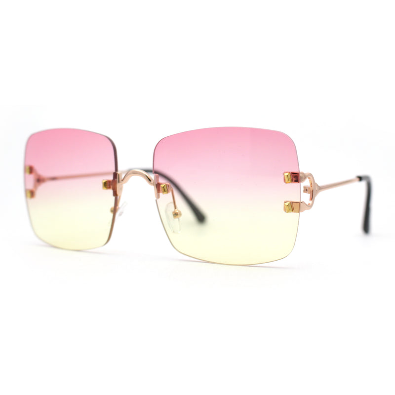Womens Rimless Rectangle 90s Designer Sunglasses