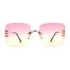 Womens Rimless Rectangle 90s Designer Sunglasses