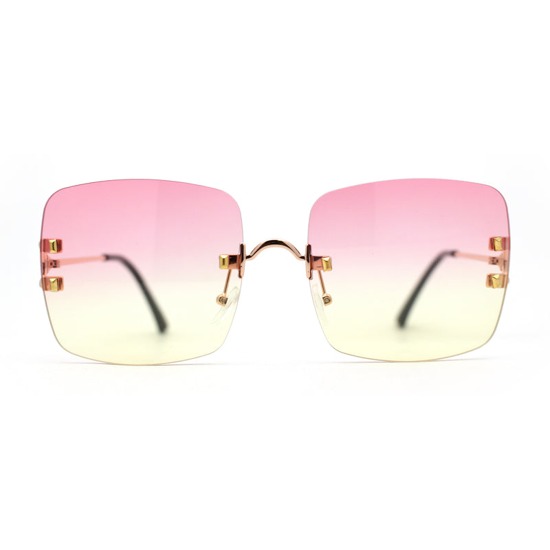 Womens Rimless Rectangle 90s Designer Sunglasses