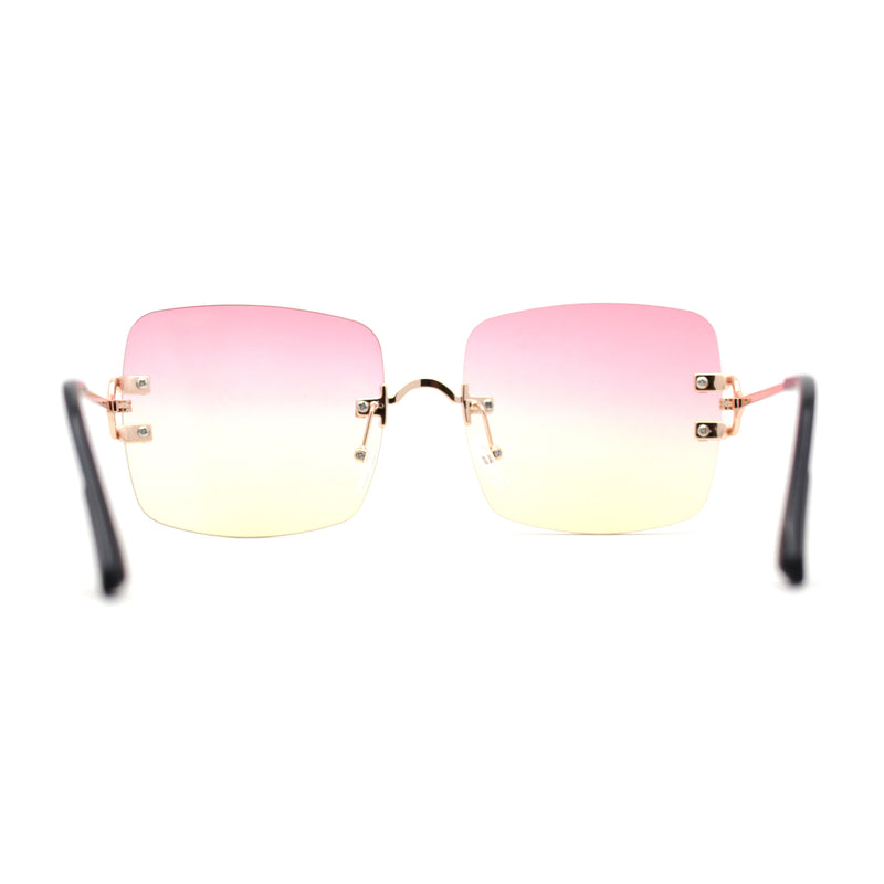 Womens Rimless Rectangle 90s Designer Sunglasses