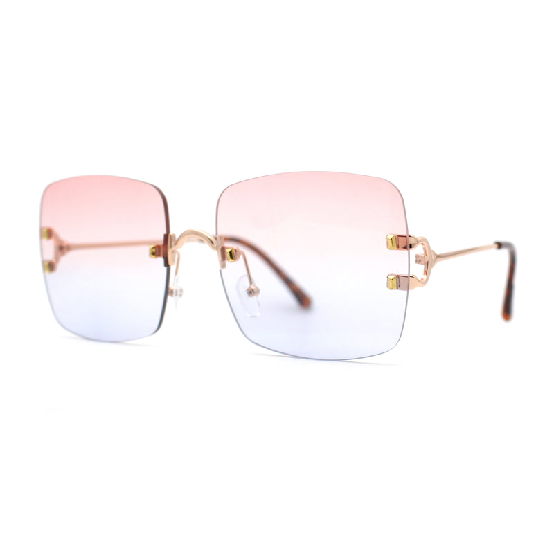 Womens Rimless Rectangle 90s Designer Sunglasses