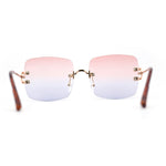 Womens Rimless Rectangle 90s Designer Sunglasses