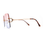 Womens Rimless Rectangle 90s Designer Sunglasses