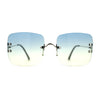 Womens Rimless Rectangle 90s Designer Sunglasses