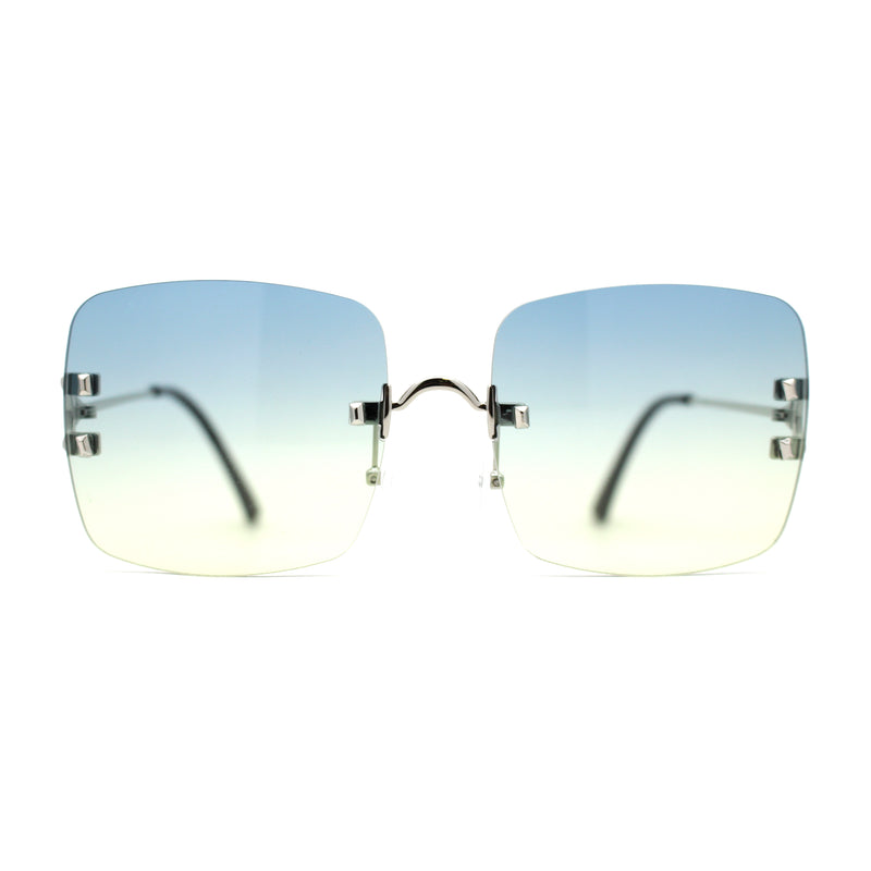 Womens Rimless Rectangle 90s Designer Sunglasses