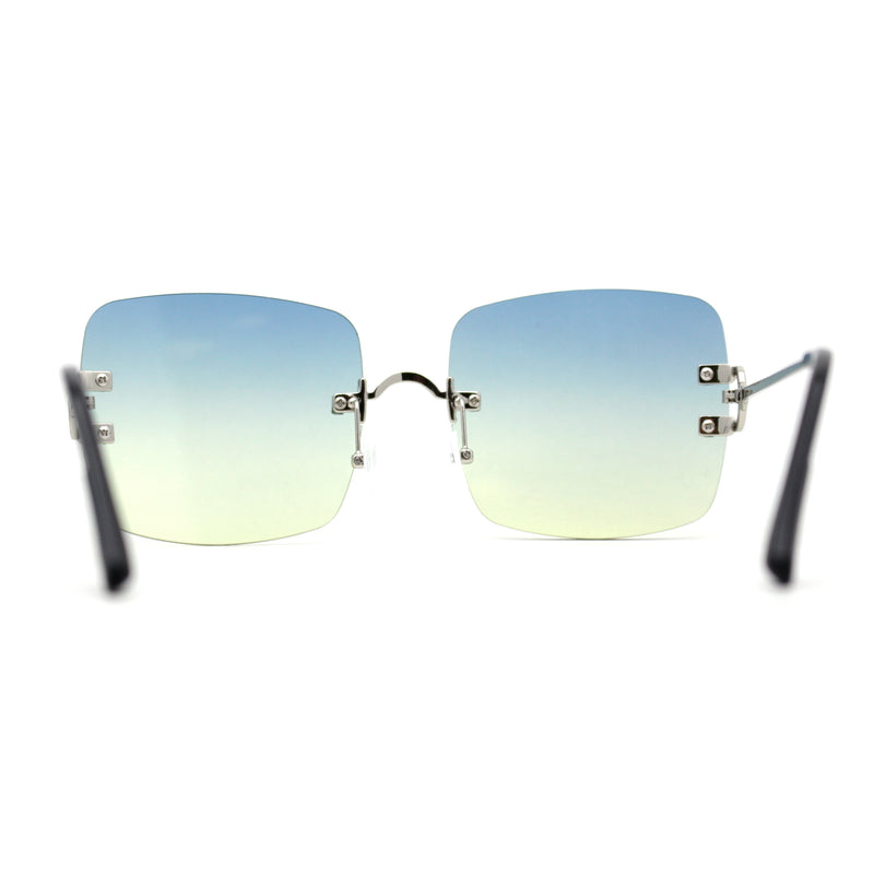 Womens Rimless Rectangle 90s Designer Sunglasses