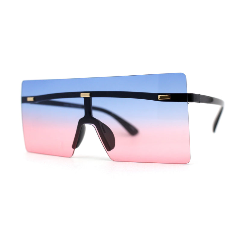 Retro Oversize Rimless Rectangle Shield Sunglasses