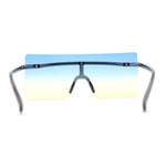 Retro Oversize Rimless Rectangle Shield Sunglasses