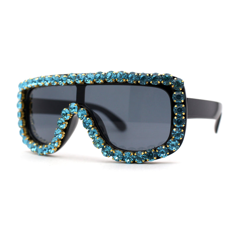 Large Rhinestone Show Sign Racer Shield Oversize Sunglasses