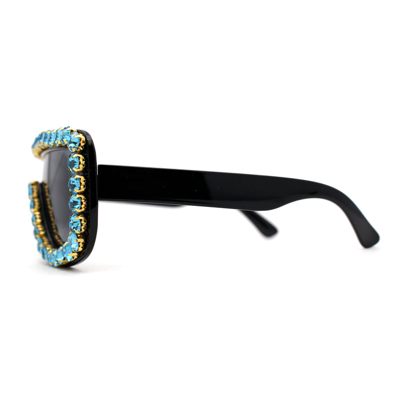 Large Rhinestone Show Sign Racer Shield Oversize Sunglasses