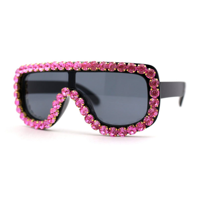 Large Rhinestone Show Sign Racer Shield Oversize Sunglasses