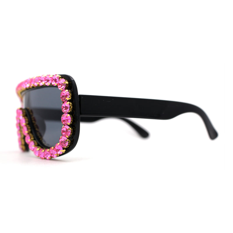 Large Rhinestone Show Sign Racer Shield Oversize Sunglasses