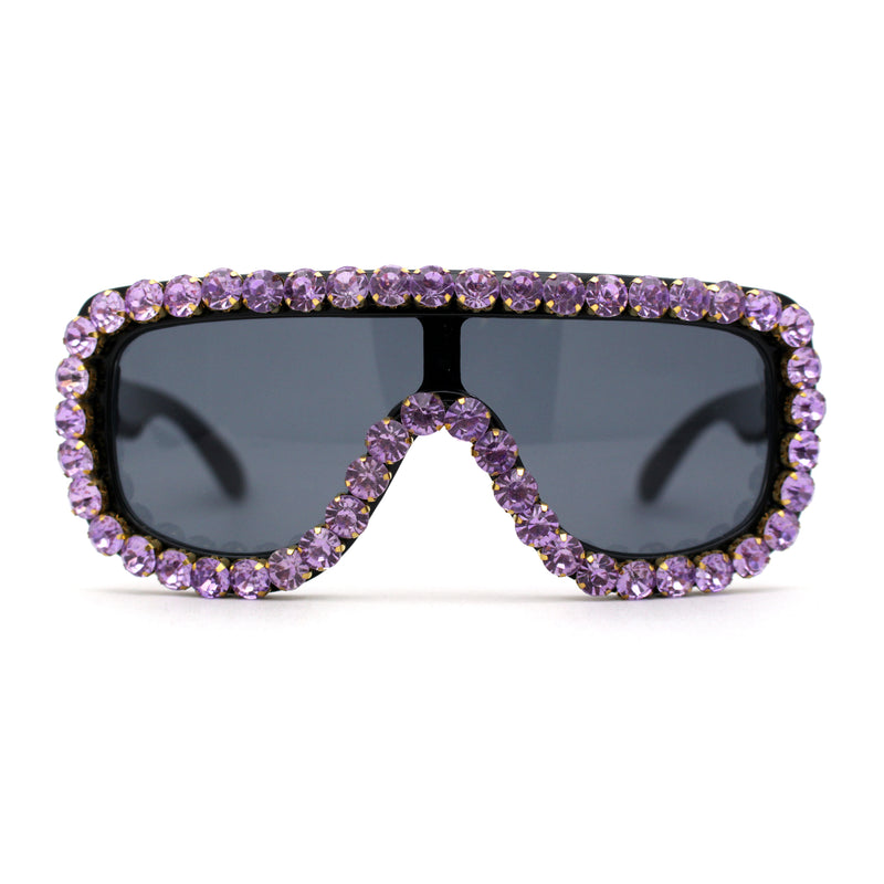 Large Rhinestone Show Sign Racer Shield Oversize Sunglasses