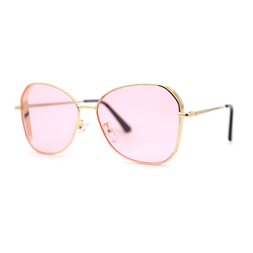 Womens Pop Color Lens Classic Metal Rim Butterfly Sunglasses