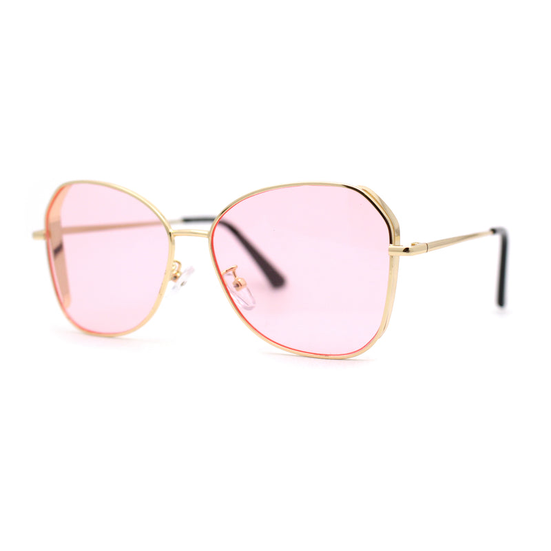 Womens Pop Color Lens Classic Metal Rim Butterfly Sunglasses
