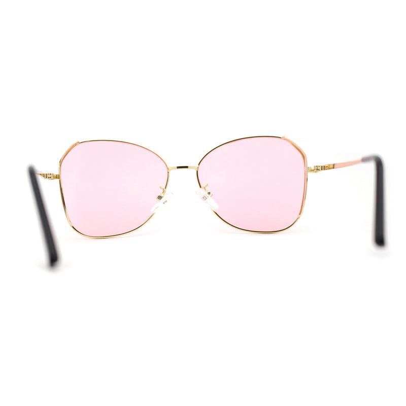 Womens Pop Color Lens Classic Metal Rim Butterfly Sunglasses