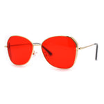 Womens Pop Color Lens Classic Metal Rim Butterfly Sunglasses