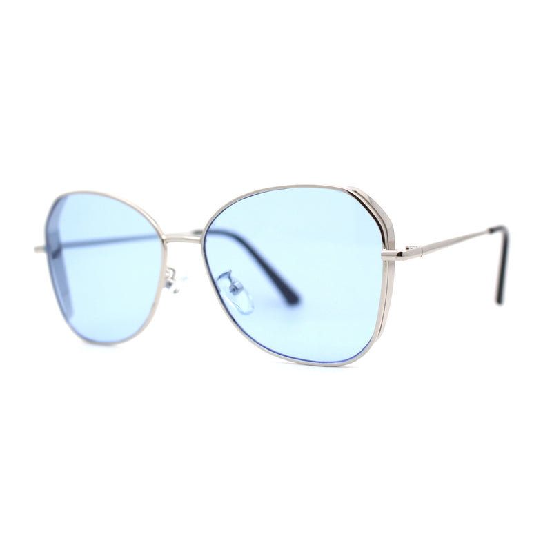 Womens Pop Color Lens Classic Metal Rim Butterfly Sunglasses