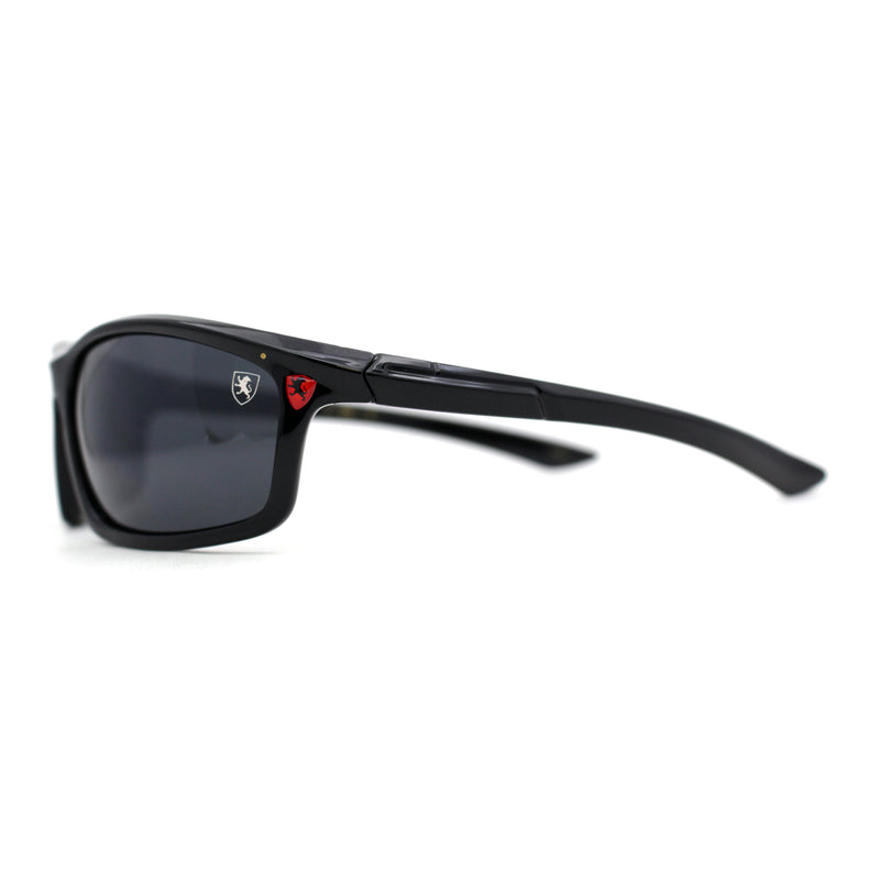 Mens Lion Shield Emblem 90s Racer Rectangle Wrap Sunglasses