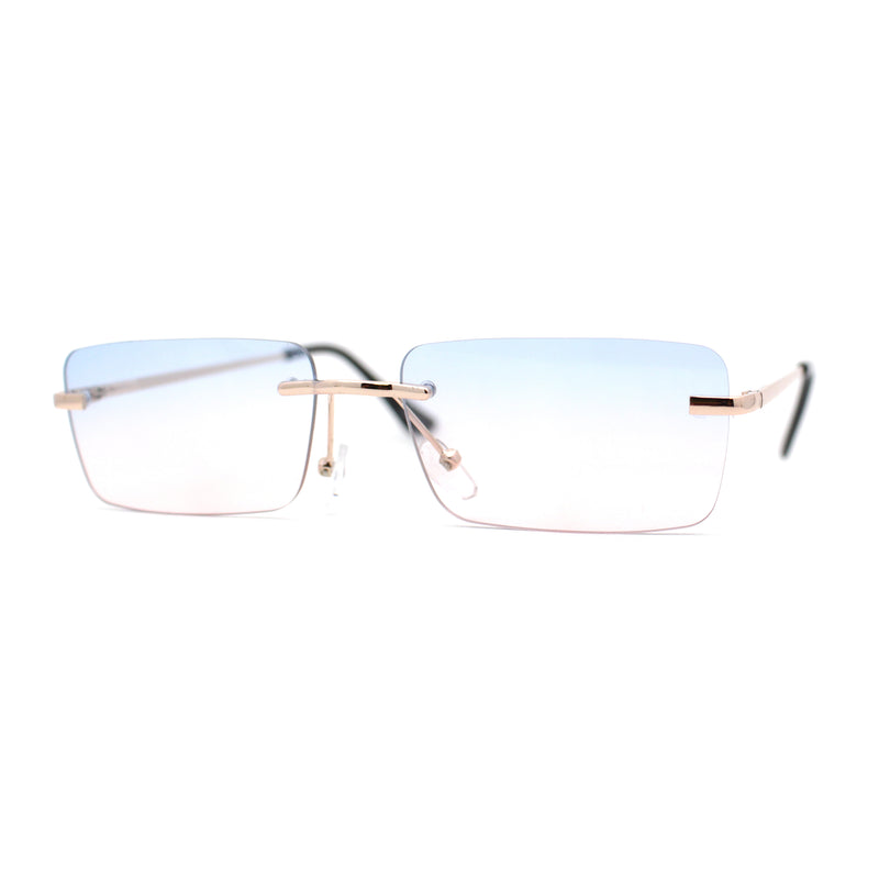 Rimless Rectangular 90s Elegant Metal Rim Sunglasses