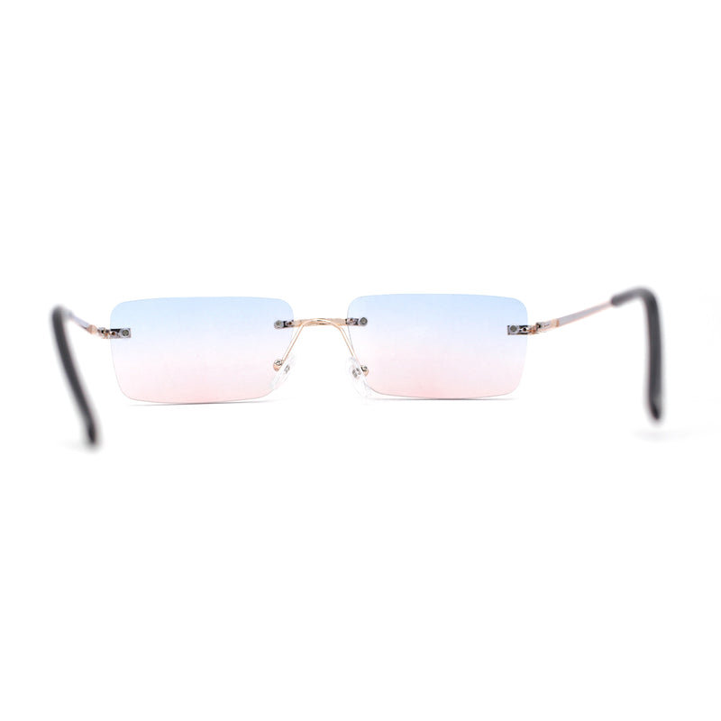 Rimless Rectangular 90s Elegant Metal Rim Sunglasses