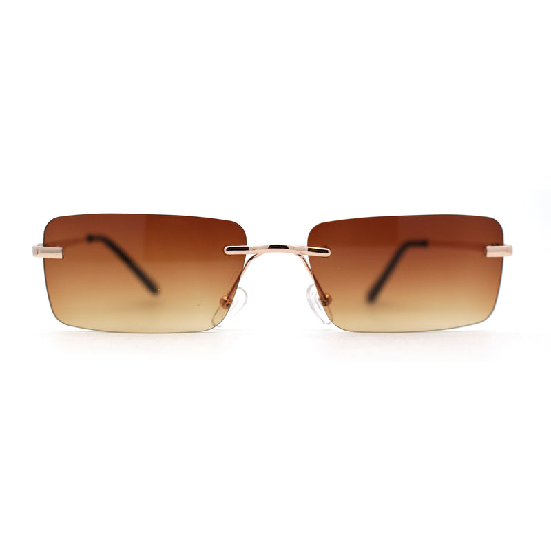Rimless Rectangular 90s Elegant Metal Rim Sunglasses