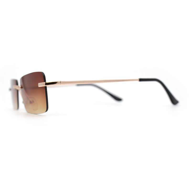 Rimless Rectangular 90s Elegant Metal Rim Sunglasses