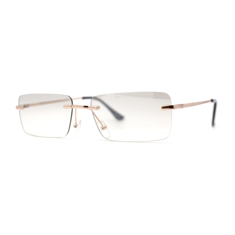 Rimless Rectangular 90s Elegant Metal Rim Sunglasses
