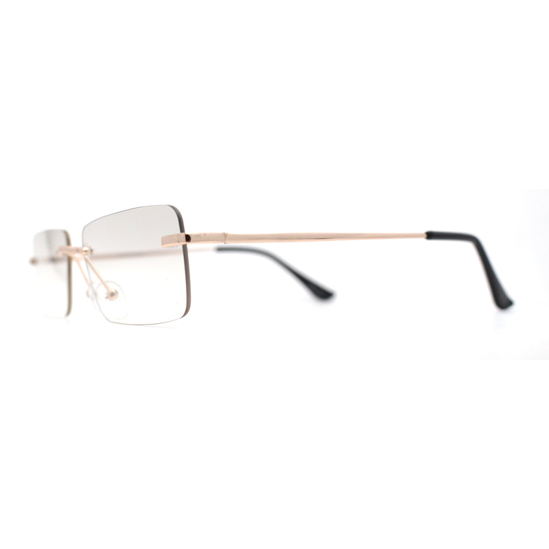 Rimless Rectangular 90s Elegant Metal Rim Sunglasses