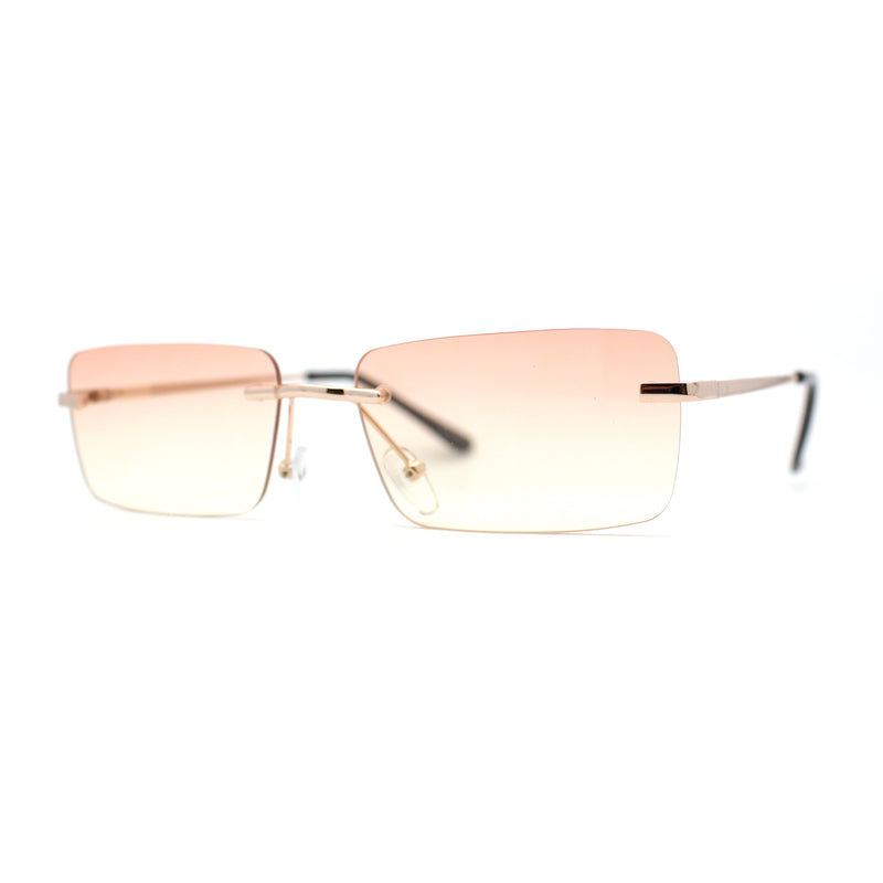 Rimless Rectangular 90s Elegant Metal Rim Sunglasses