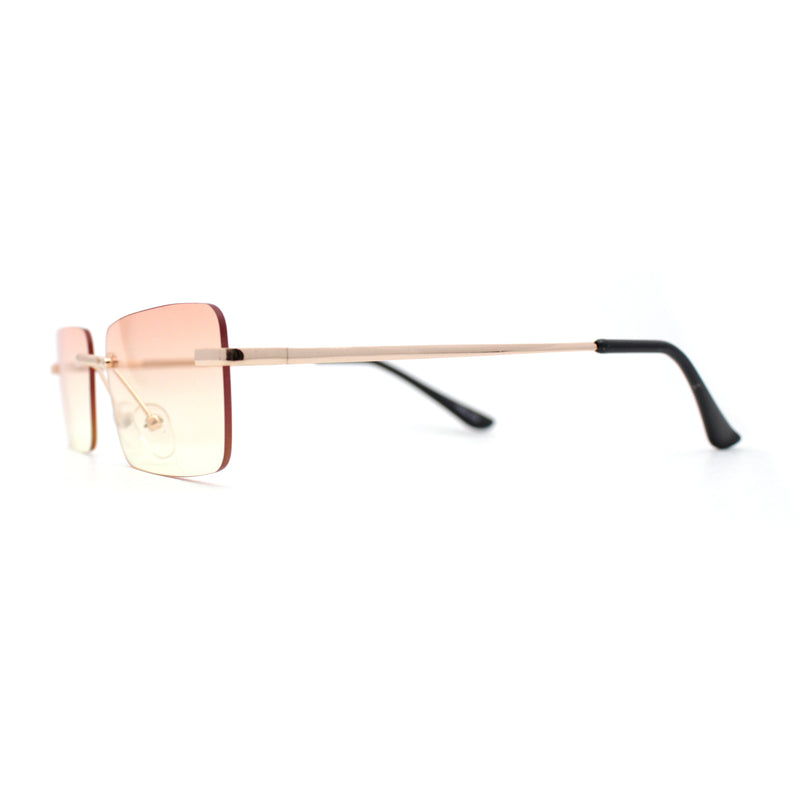 Rimless Rectangular 90s Elegant Metal Rim Sunglasses