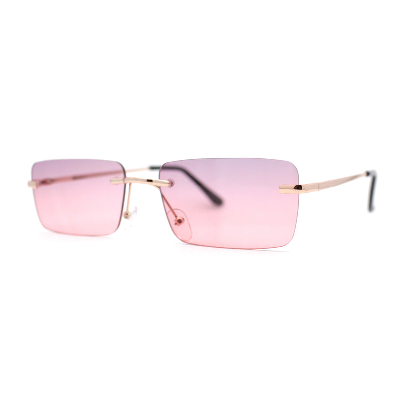 Rimless Rectangular 90s Elegant Metal Rim Sunglasses