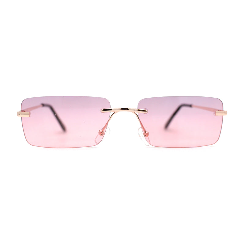 Rimless Rectangular 90s Elegant Metal Rim Sunglasses