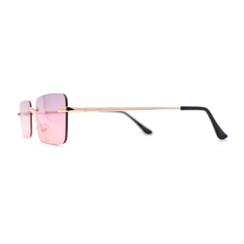 Rimless Rectangular 90s Elegant Metal Rim Sunglasses
