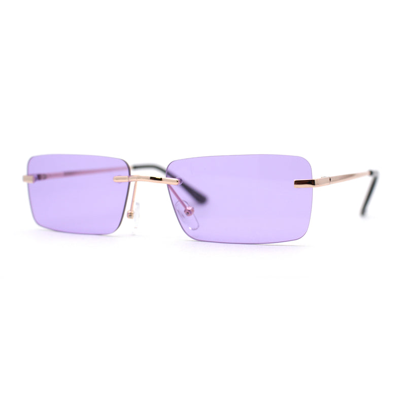 Rimless Rectangular 90s Elegant Metal Rim Sunglasses