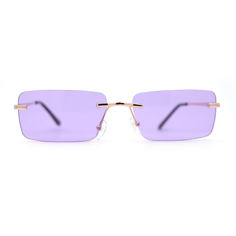 Rimless Rectangular 90s Elegant Metal Rim Sunglasses