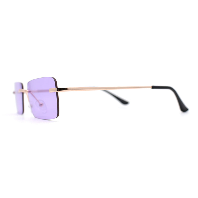 Rimless Rectangular 90s Elegant Metal Rim Sunglasses