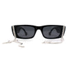 Rhinestone Tassel Jewel Chain Mod Rectangle Sunglasses