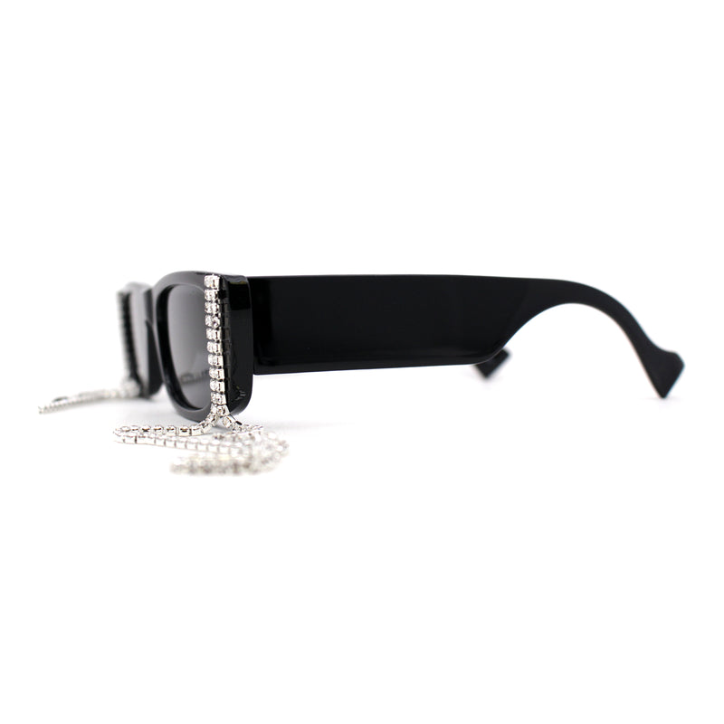 Rhinestone Tassel Jewel Chain Mod Rectangle Sunglasses